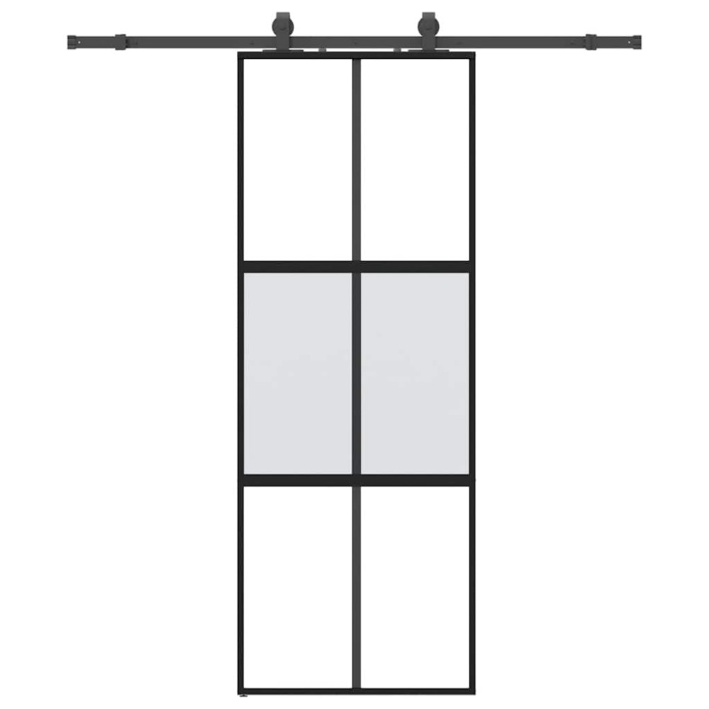 Produktbild för Skjutdörr med beslag svart 76x205 cm härdat glas
