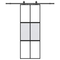 Produktbild för Skjutdörr med beslag svart 76x205 cm härdat glas