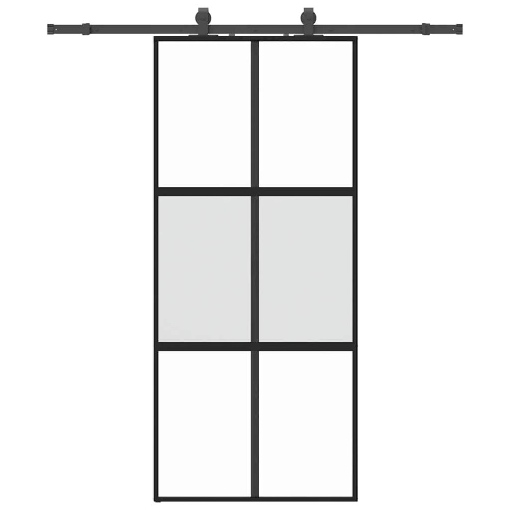 Produktbild för Skjutdörr med beslagssats svart 90x205 cm härdat glas