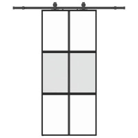 Produktbild för Skjutdörr med beslagssats svart 90x205 cm härdat glas