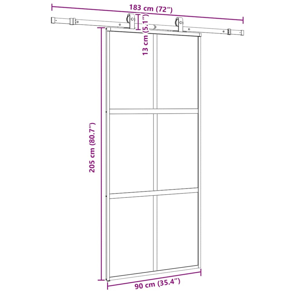 Produktbild för Skjutdörr med beslagssats svart 90x205 cm härdat glas
