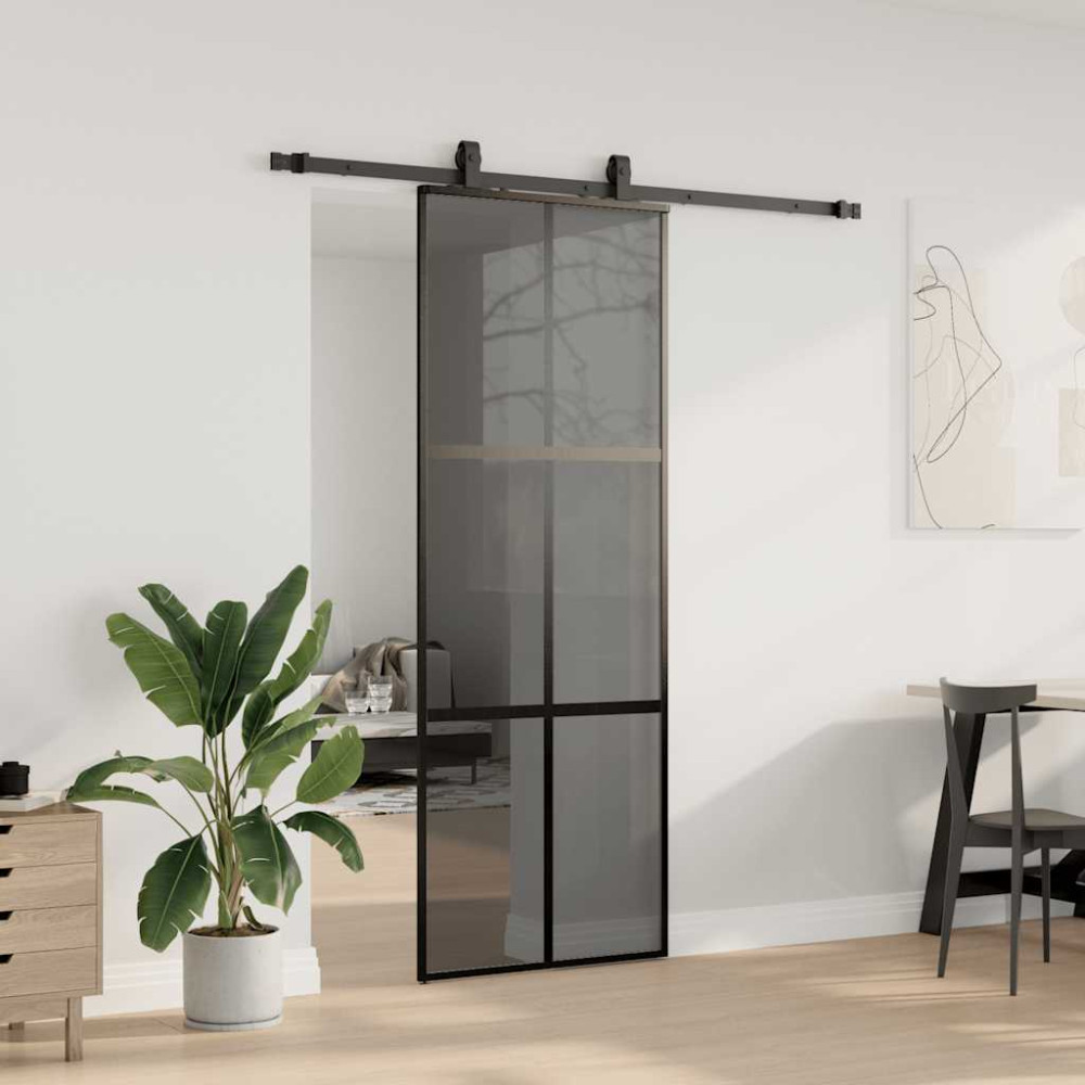 Produktbild för Skjutdörr med beslag svart 76x205 cm härdat glas
