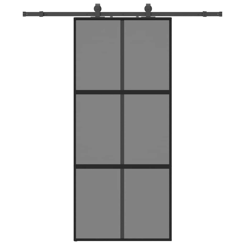 Produktbild för Skjutdörr med beslagssats svart 90x205 cm härdat glas