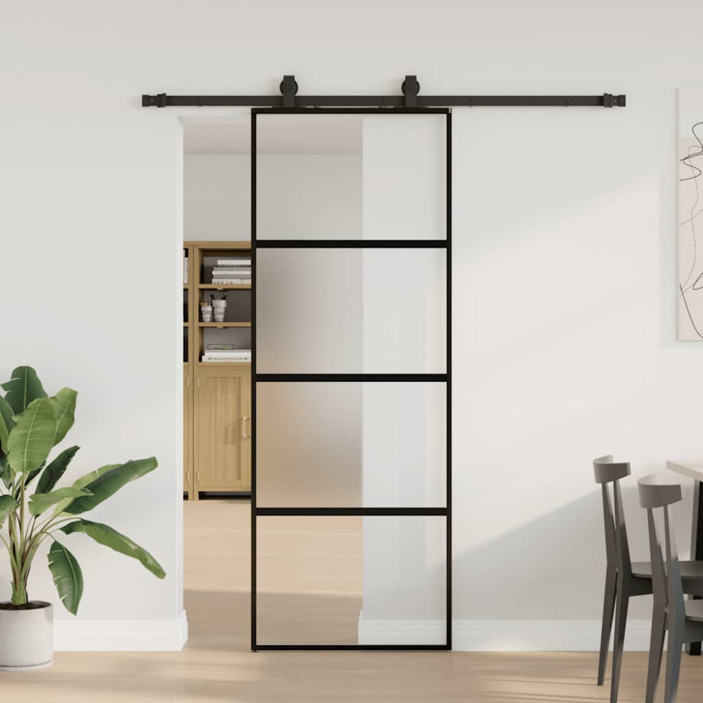 Produktbild för Skjutdörr med beslag svart 76x205 cm härdat glas