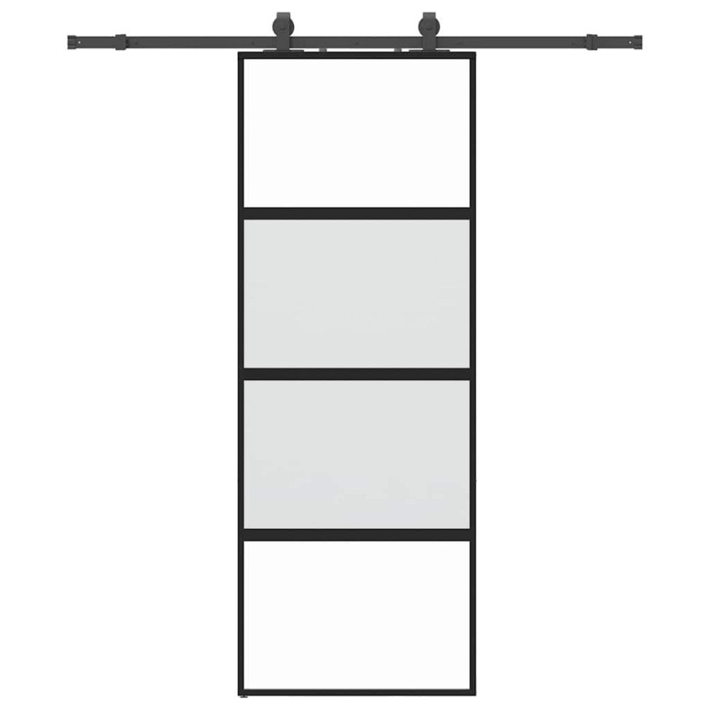 Produktbild för Skjutdörr med beslag svart 76x205 cm härdat glas