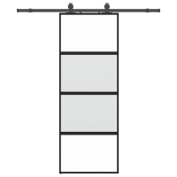Produktbild för Skjutdörr med beslag svart 76x205 cm härdat glas