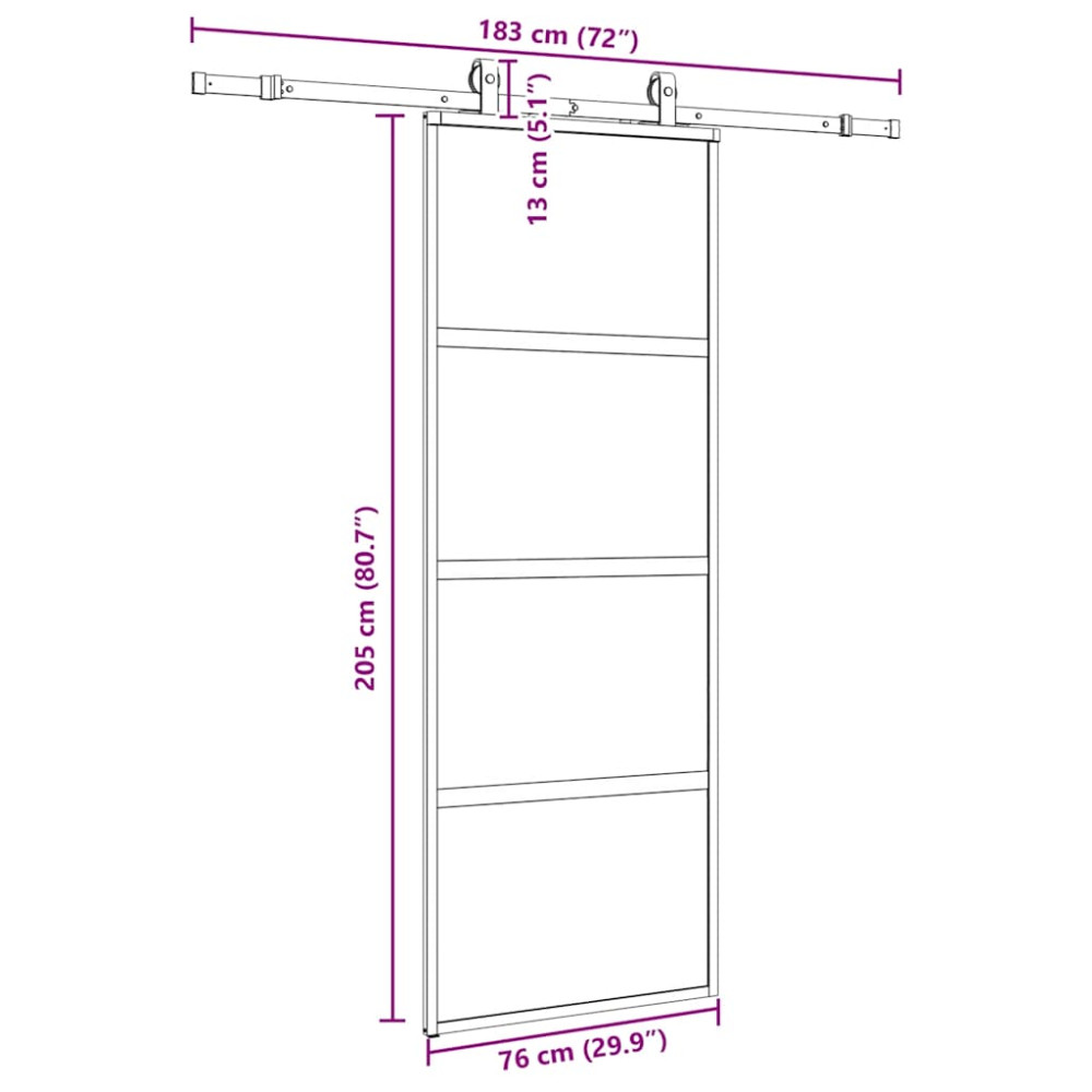 Produktbild för Skjutdörr med beslag svart 76x205 cm härdat glas