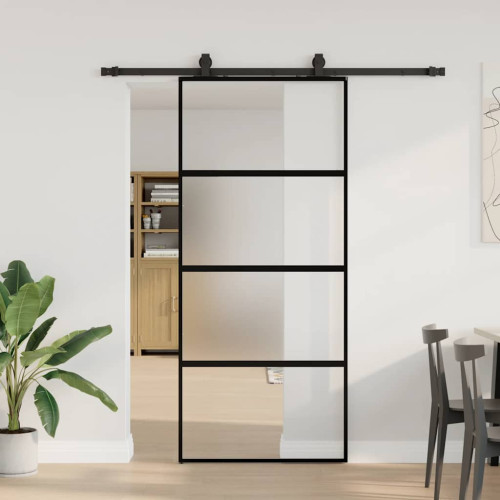 vidaXL Skjutdörr med beslagssats svart 90x205 cm härdat glas