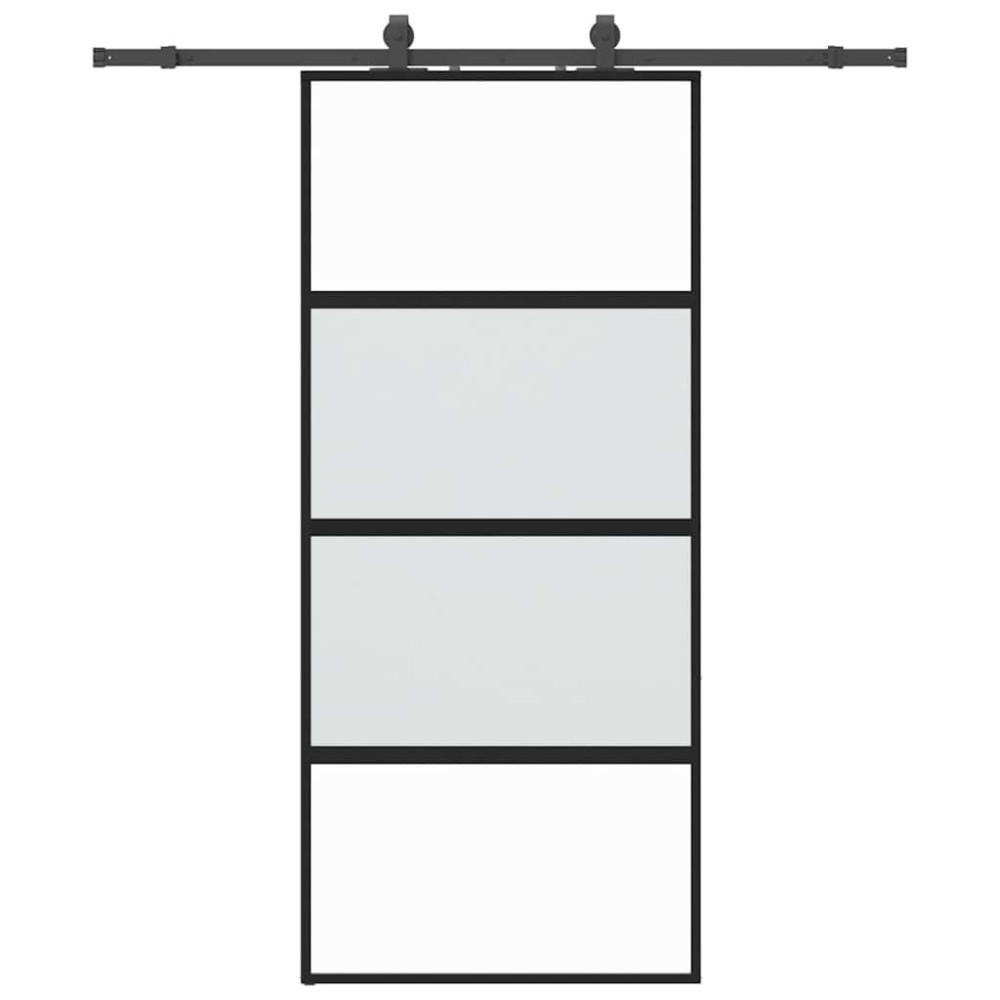 Produktbild för Skjutdörr med beslagssats svart 90x205 cm härdat glas