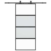 Produktbild för Skjutdörr med beslagssats svart 90x205 cm härdat glas