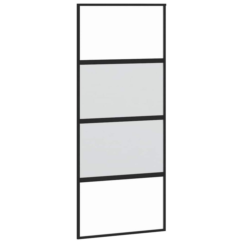 Produktbild för Skjutdörr med beslagssats svart 90x205 cm härdat glas