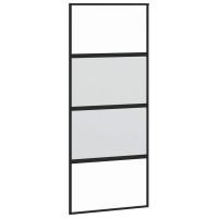 Produktbild för Skjutdörr med beslagssats svart 90x205 cm härdat glas