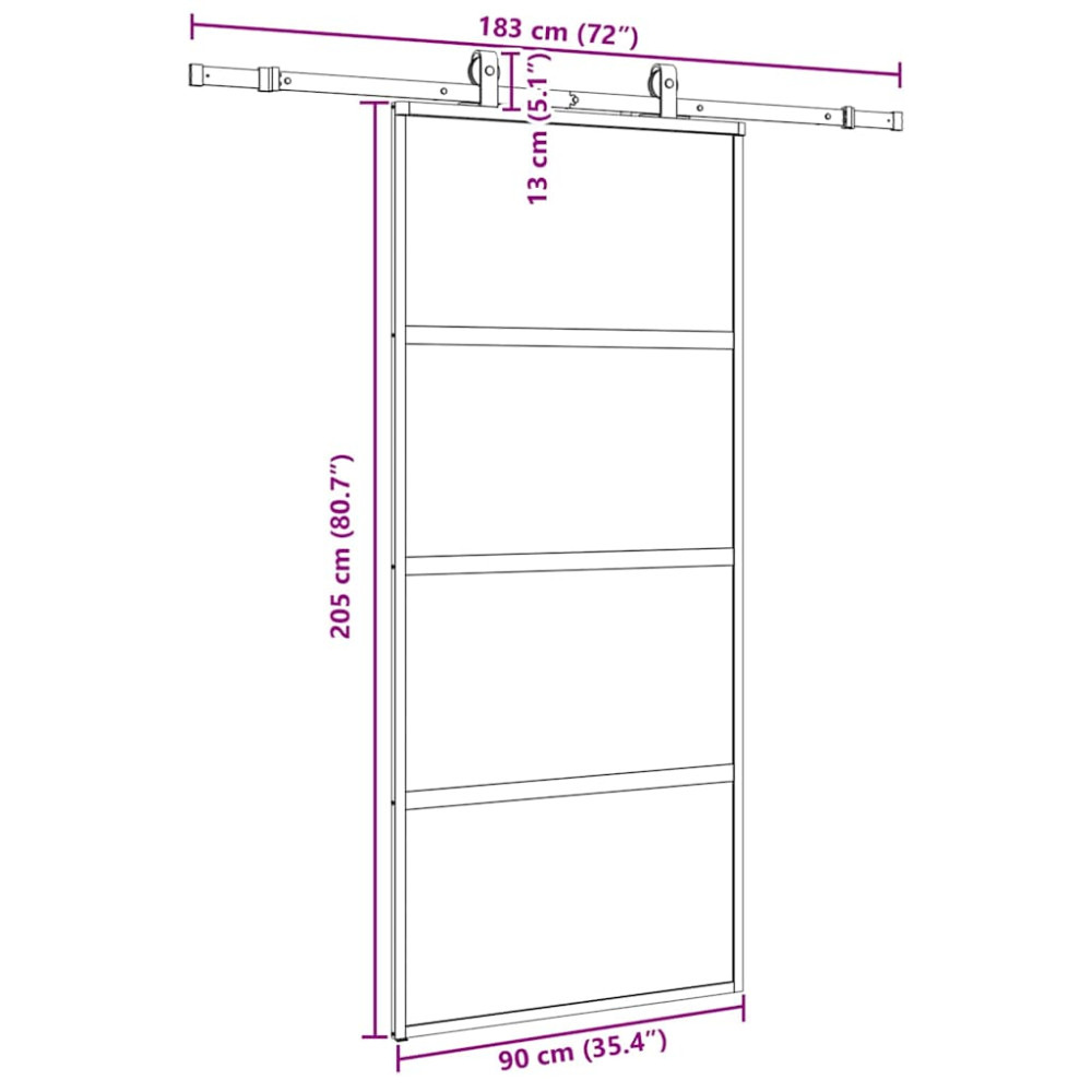 Produktbild för Skjutdörr med beslagssats svart 90x205 cm härdat glas