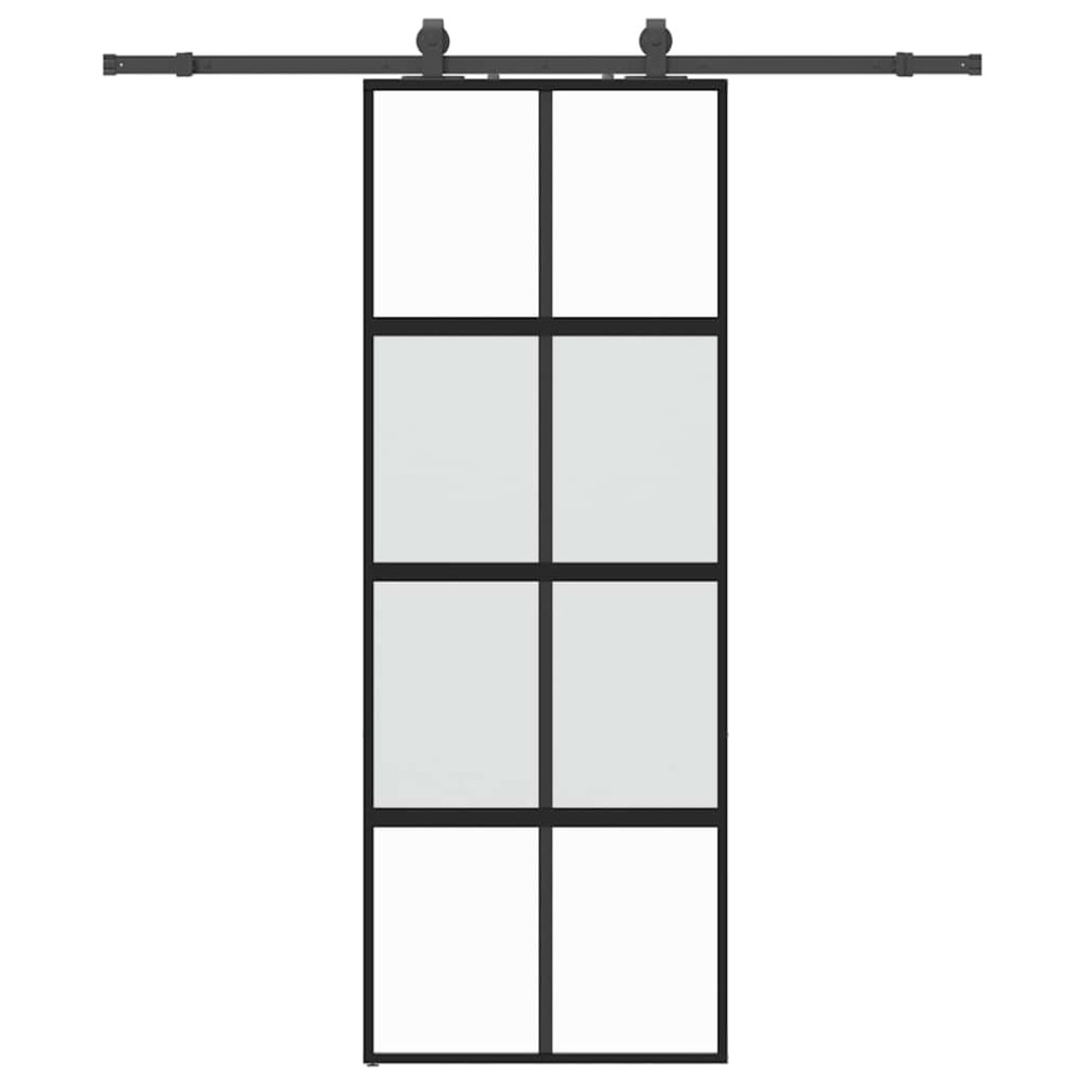 Produktbild för Skjutdörr med beslag svart 76x205 cm härdat glas
