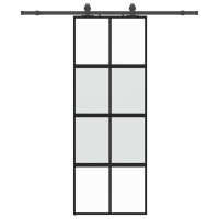 Produktbild för Skjutdörr med beslag svart 76x205 cm härdat glas