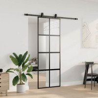 Produktbild för Skjutdörr med beslag svart 76x205 cm härdat glas