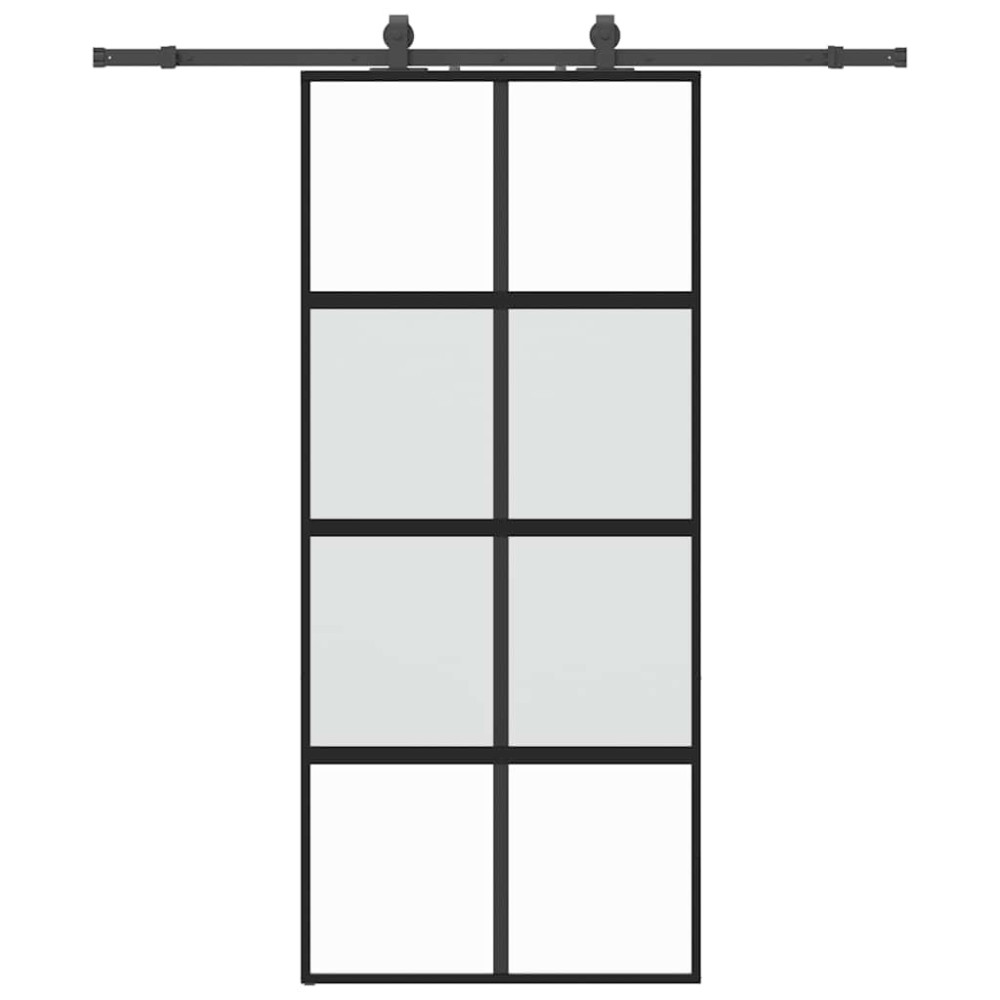 Produktbild för Skjutdörr med beslagssats svart 90x205 cm härdat glas