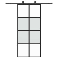 Produktbild för Skjutdörr med beslagssats svart 90x205 cm härdat glas