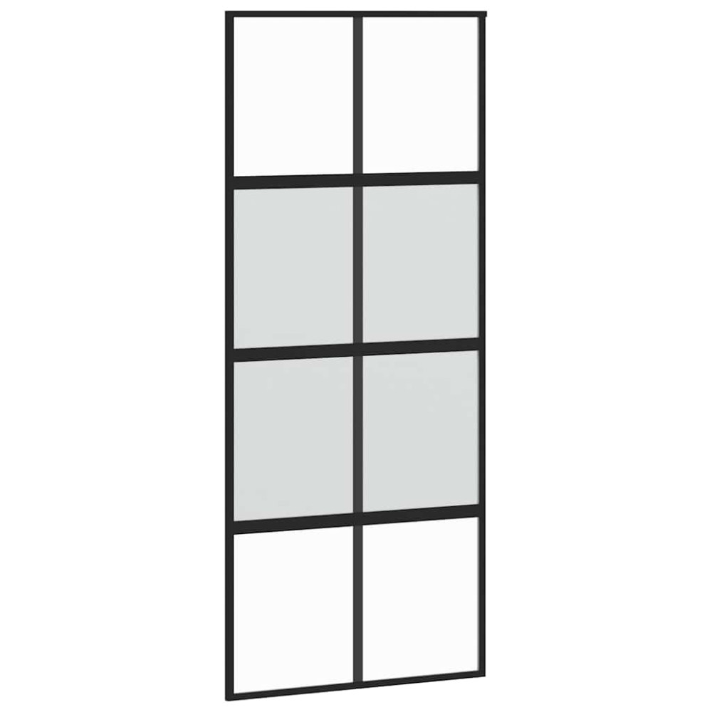 Produktbild för Skjutdörr med beslagssats svart 90x205 cm härdat glas