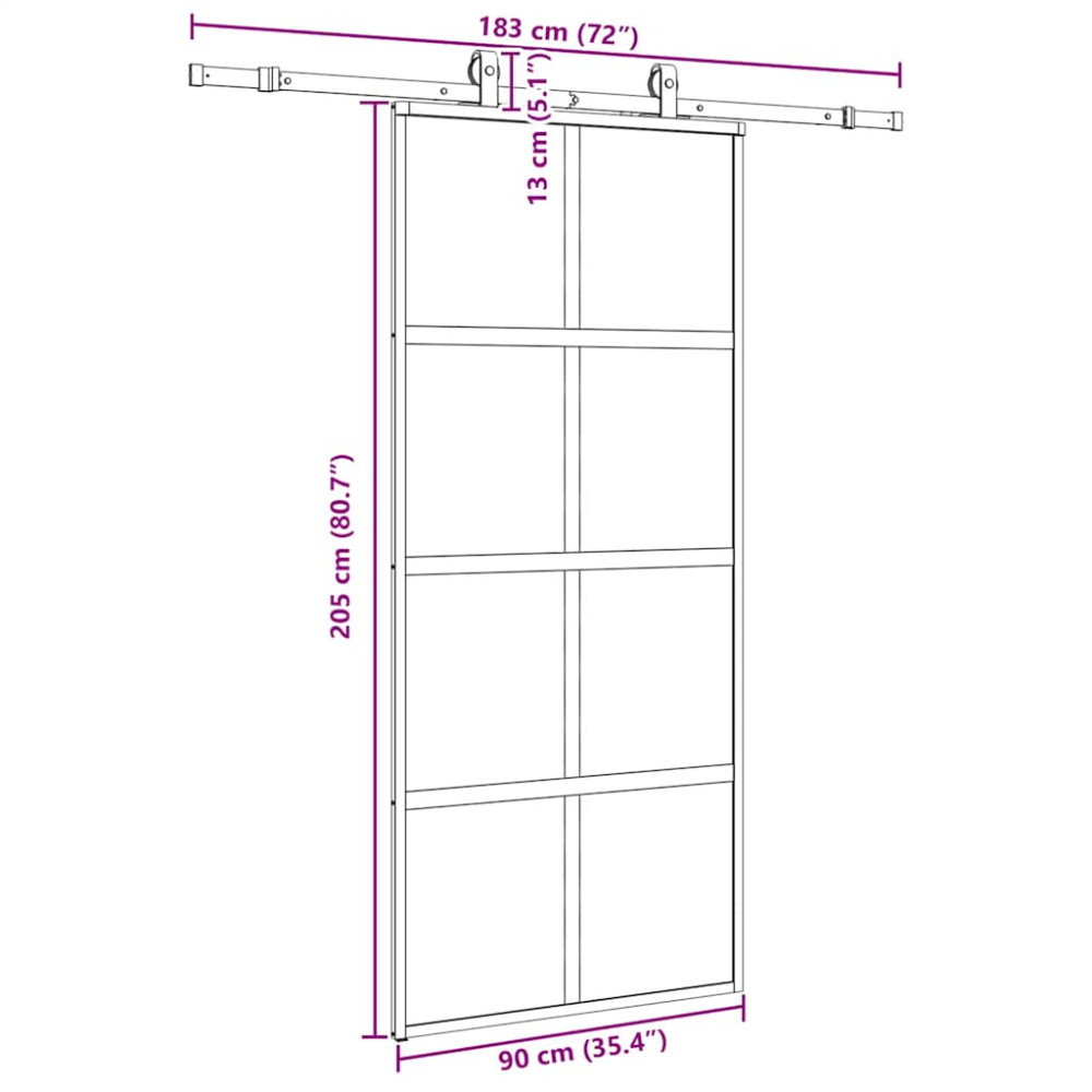 Produktbild för Skjutdörr med beslagssats svart 90x205 cm härdat glas