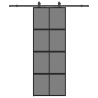 Produktbild för Skjutdörr med beslag svart 76x205 cm härdat glas