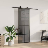 Produktbild för Skjutdörr med beslag svart 76x205 cm härdat glas