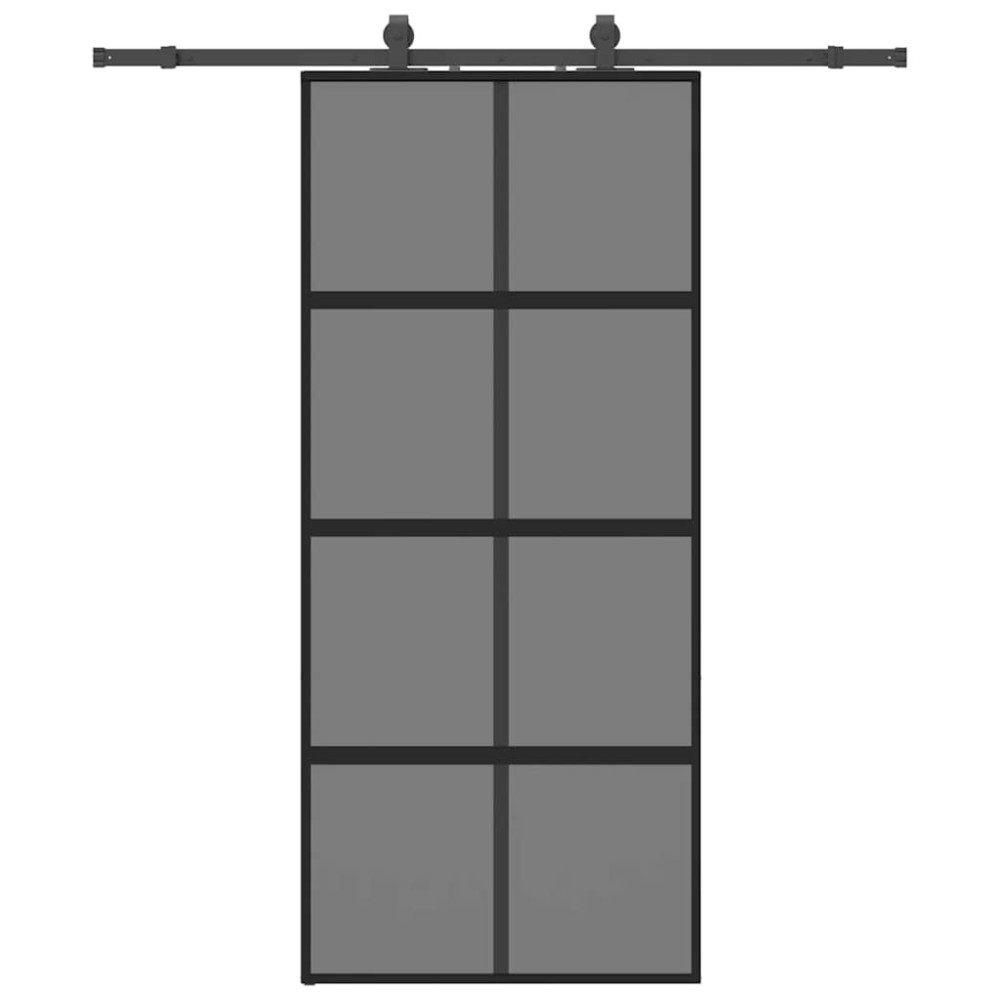 Produktbild för Skjutdörr med beslagssats svart 90x205 cm härdat glas