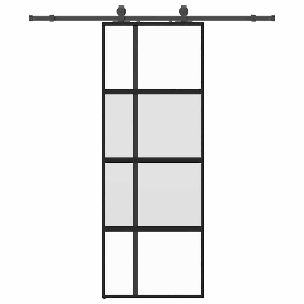 Produktbild för Skjutdörr med beslag svart 76x205 cm härdat glas