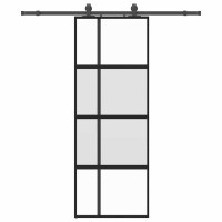 Produktbild för Skjutdörr med beslag svart 76x205 cm härdat glas