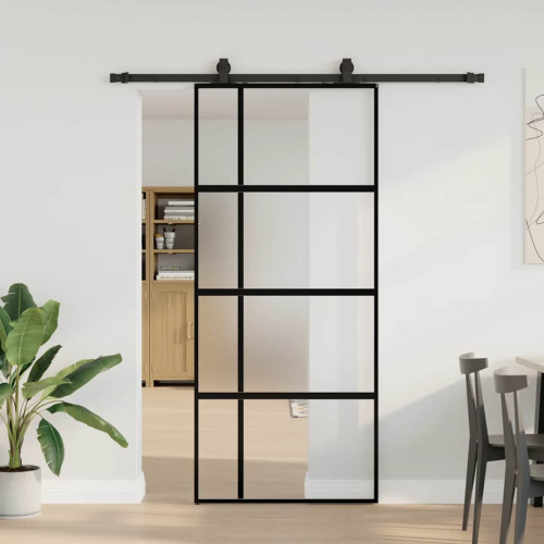 vidaXL Skjutdörr med beslagssats svart 90x205 cm härdat glas