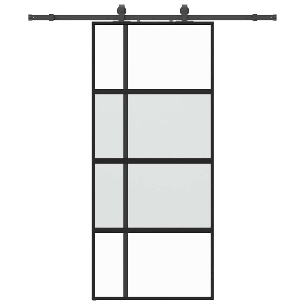 Produktbild för Skjutdörr med beslagssats svart 90x205 cm härdat glas