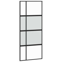 Produktbild för Skjutdörr med beslagssats svart 90x205 cm härdat glas