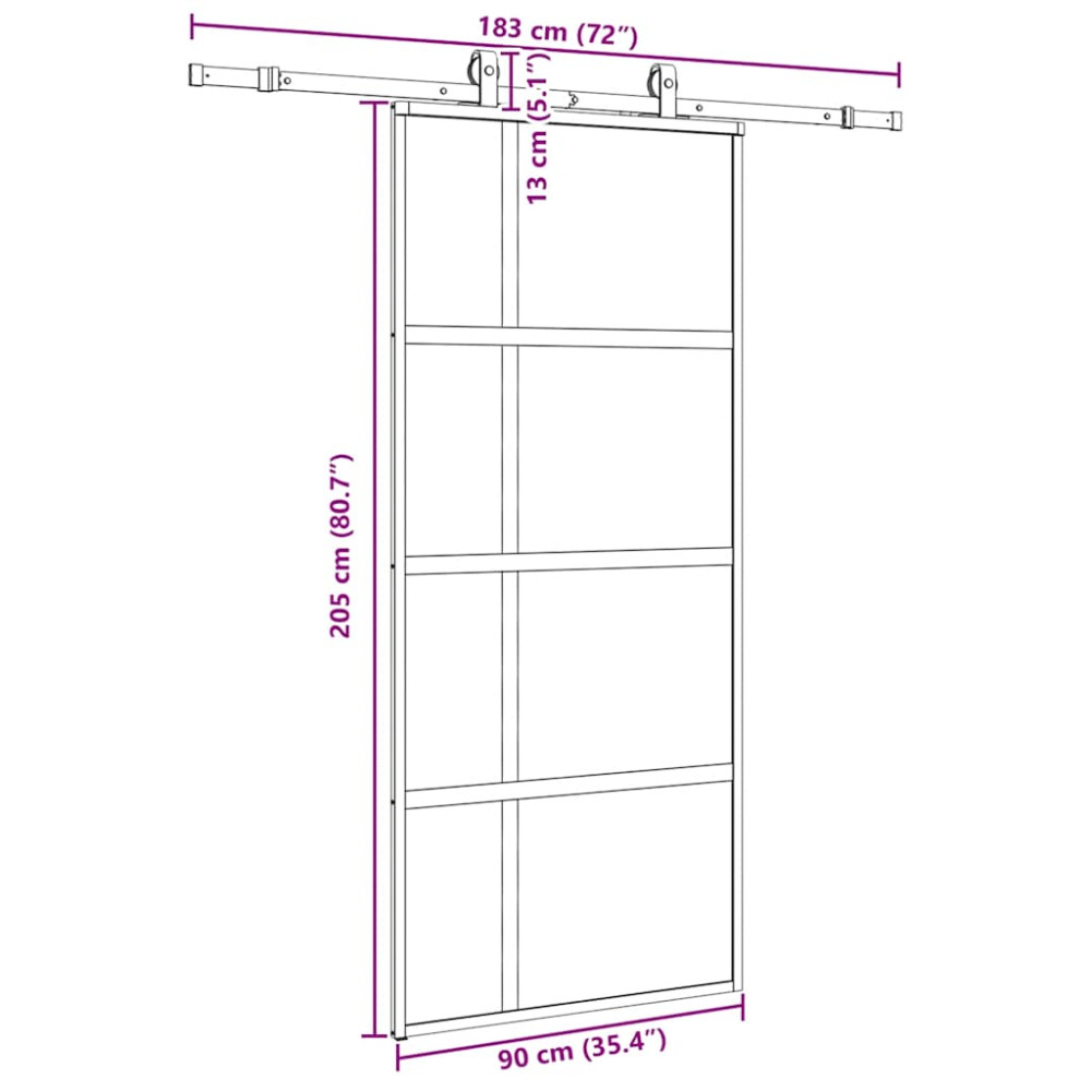 Produktbild för Skjutdörr med beslagssats svart 90x205 cm härdat glas