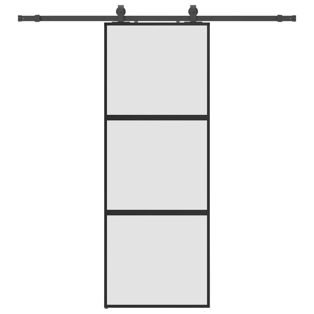 Produktbild för Skjutdörr med beslag svart 76x205 cm härdat glas