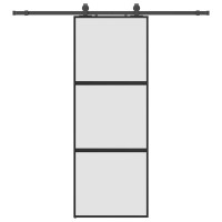 Produktbild för Skjutdörr med beslag svart 76x205 cm härdat glas