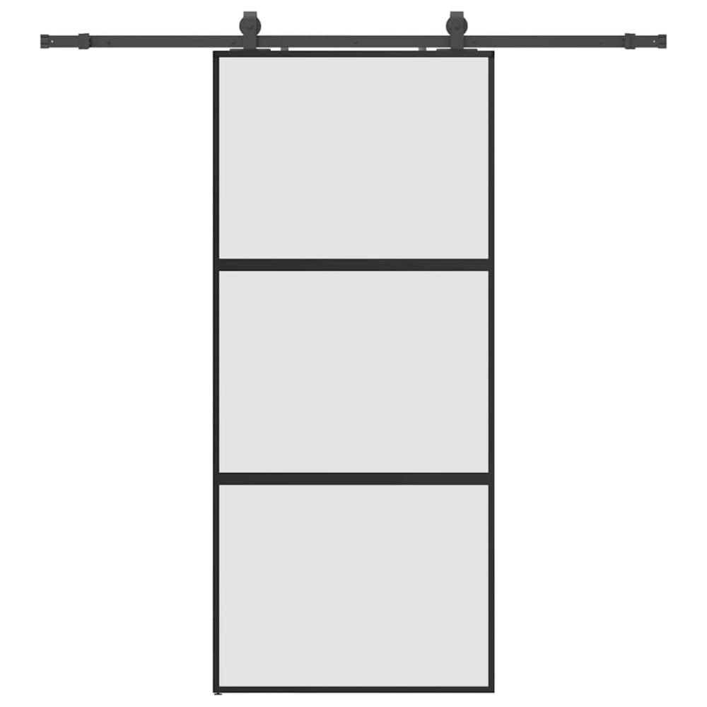 Produktbild för Skjutdörr med beslagssats svart 90x205 cm härdat glas