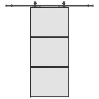 Produktbild för Skjutdörr med beslagssats svart 90x205 cm härdat glas