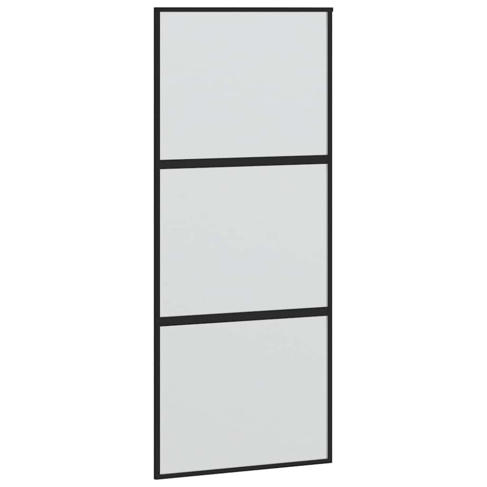 Produktbild för Skjutdörr med beslagssats svart 90x205 cm härdat glas