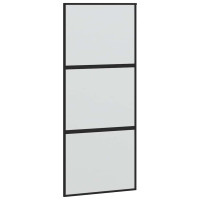Produktbild för Skjutdörr med beslagssats svart 90x205 cm härdat glas