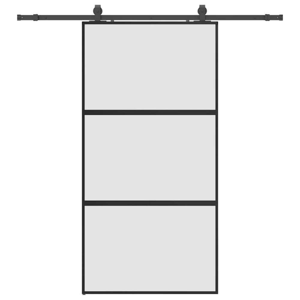 Produktbild för Skjutdörr med beslag svart 102,5x205 cm härdat glas