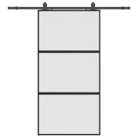 Produktbild för Skjutdörr med beslag svart 102,5x205 cm härdat glas