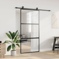 Produktbild för Skjutdörr med beslag svart 102,5x205 cm härdat glas
