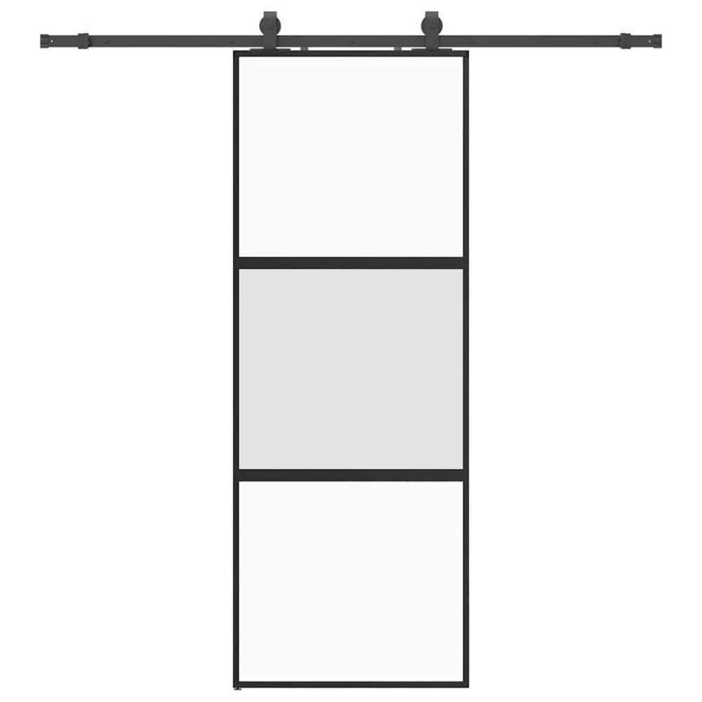 Produktbild för Skjutdörr med beslag svart 76x205 cm härdat glas