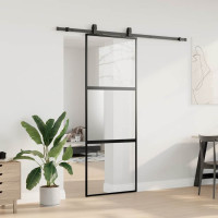 Produktbild för Skjutdörr med beslag svart 76x205 cm härdat glas