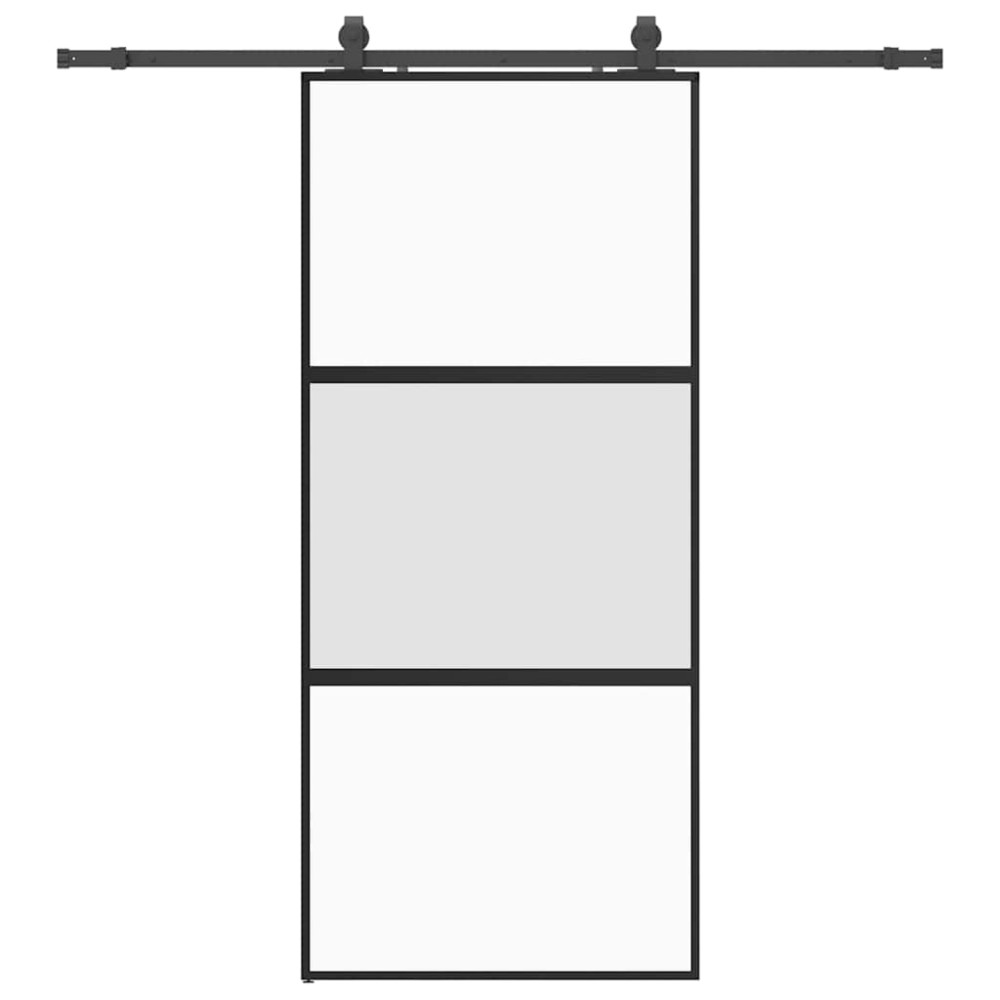 Produktbild för Skjutdörr med beslagssats svart 90x205 cm härdat glas