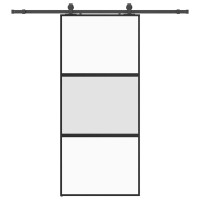 Produktbild för Skjutdörr med beslagssats svart 90x205 cm härdat glas