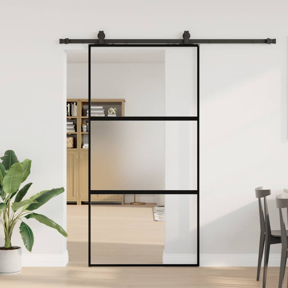 Produktbild för Skjutdörr med beslag svart 102,5x205 cm härdat glas