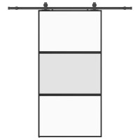 Produktbild för Skjutdörr med beslag svart 102,5x205 cm härdat glas
