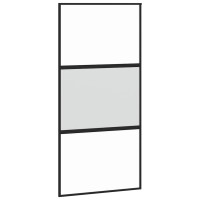 Produktbild för Skjutdörr med beslag svart 102,5x205 cm härdat glas