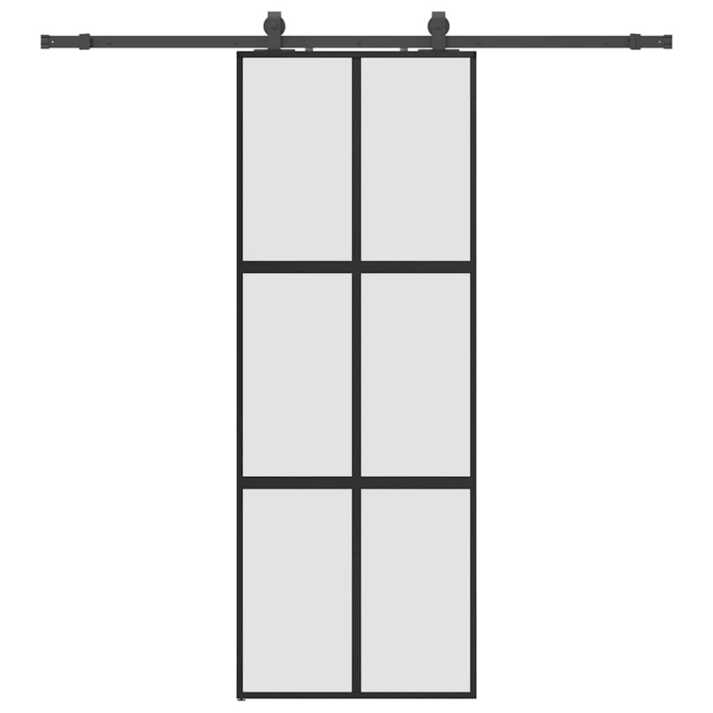 Produktbild för Skjutdörr med beslag svart 76x205 cm härdat glas